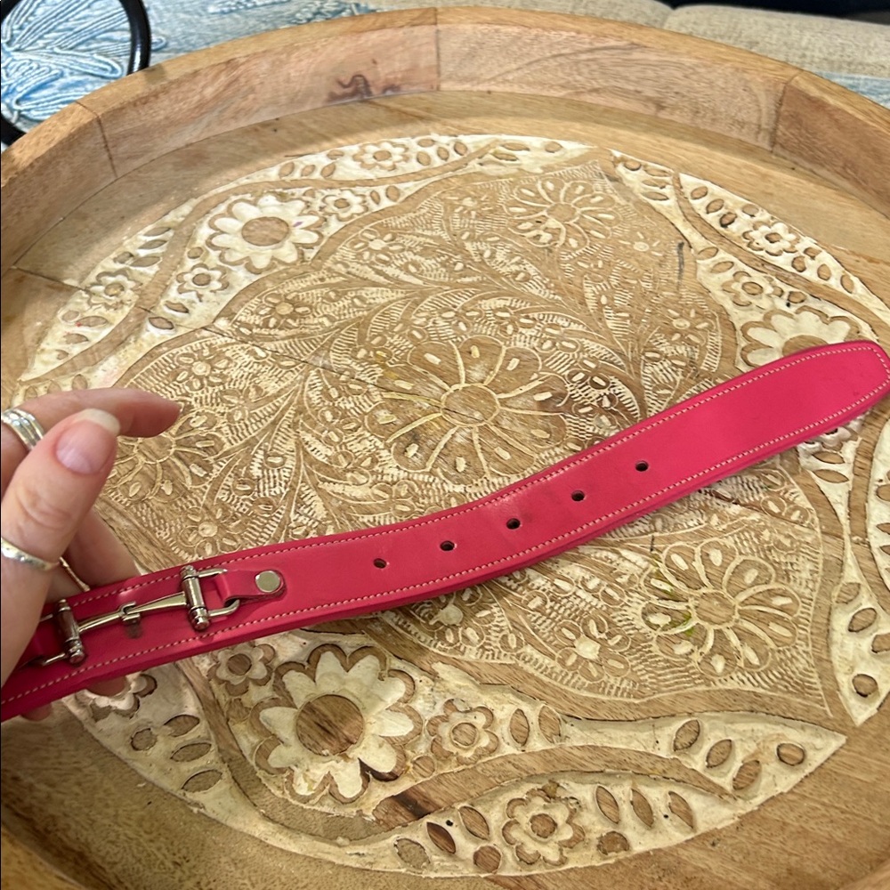 TORY LEATHER CO MADE IN USA LEATHER PINK BELT WITH METAL BITS AND BUCKLE SZ 28 - Picture 7 of 10
